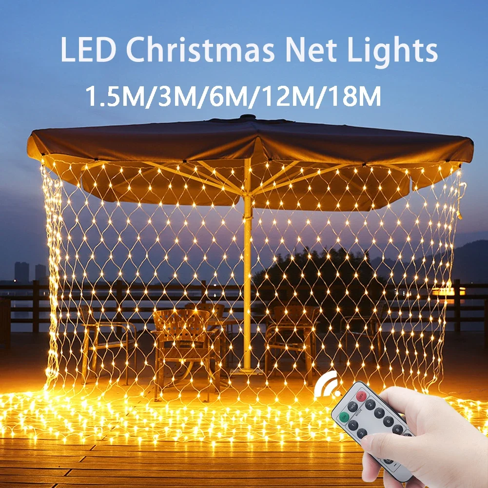 3M-18M Led String Kerst Net Mesh Verlichting Sprookje Gordijn Slinger Outdoor Waterdicht Voor Feest Tuin Bruiloft Decoratie