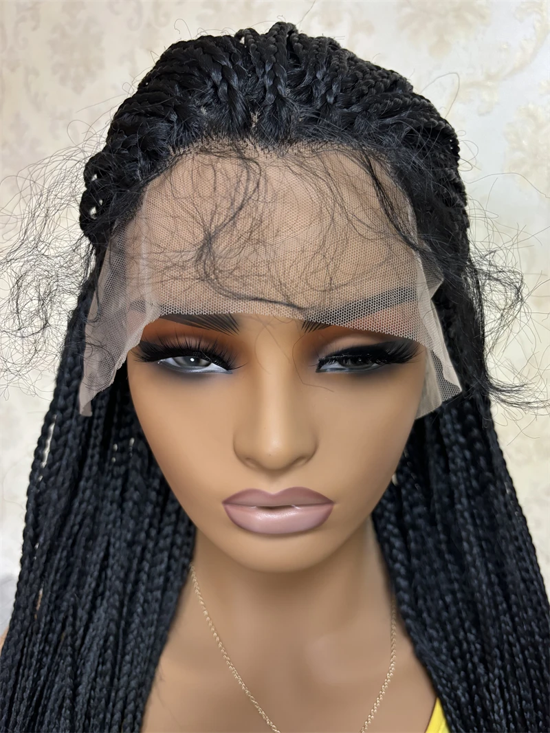 Natural Lace Wig Freestyle Knotless Braided Wigs Synthetic Lace Wig Braids Lace Frontal Wig Pre Plucked Baby Hairs Glueless Wig