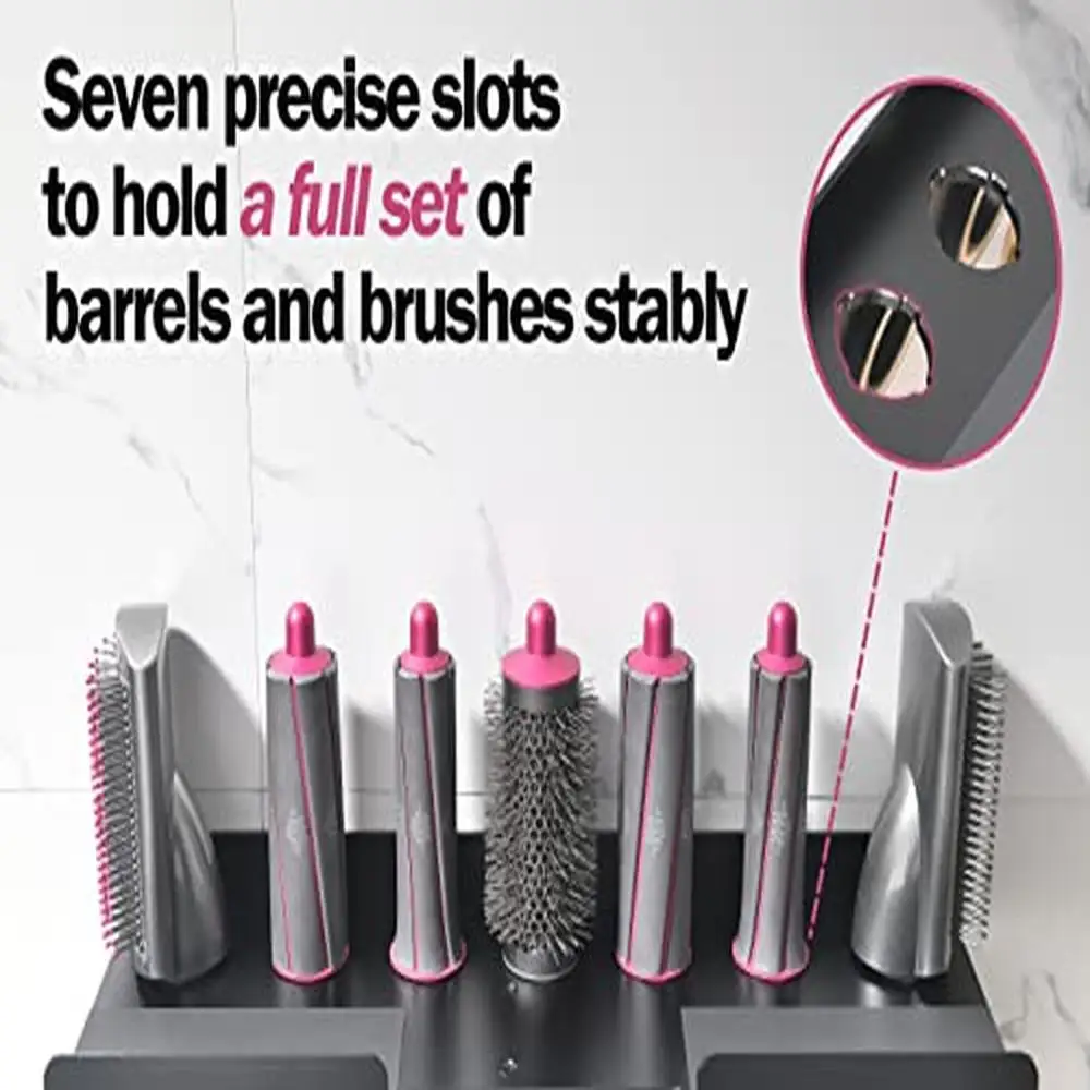 Wooden Wall Mount Holder Dyson Airwrap Styler & Supersonic Hair Dryer Organizer Rack with Secure Attachments Slots & J Hooks