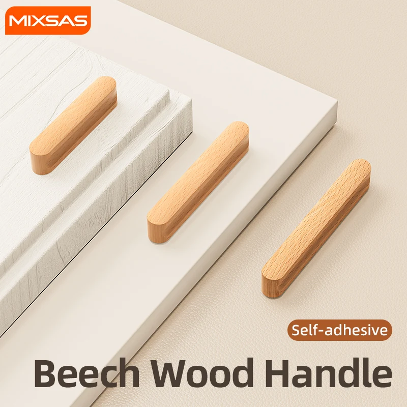 

MIXSAS Nordic Kitchen Cabinets Pulls Handles Self-Adhesive Eco-Friendly Cabinet Long Wardrobe Pull Solid Wooden Furniture Handle