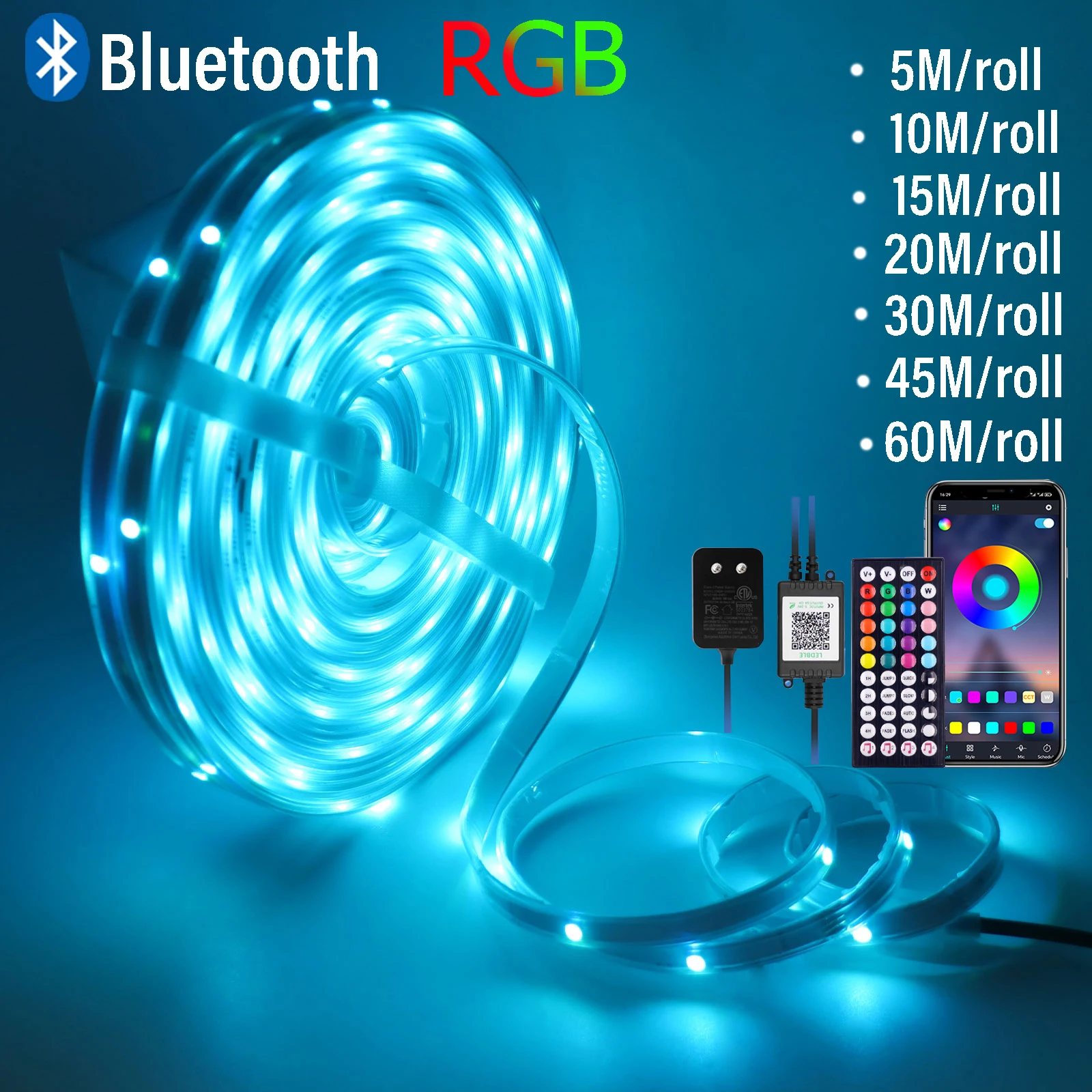 

Bluetooth RGB LED Strip Light 24V SMD3535 Outdoor Flexible Diode Ribbon With Waterproof EU Power Controller Kit 5M 10M 30M 60M