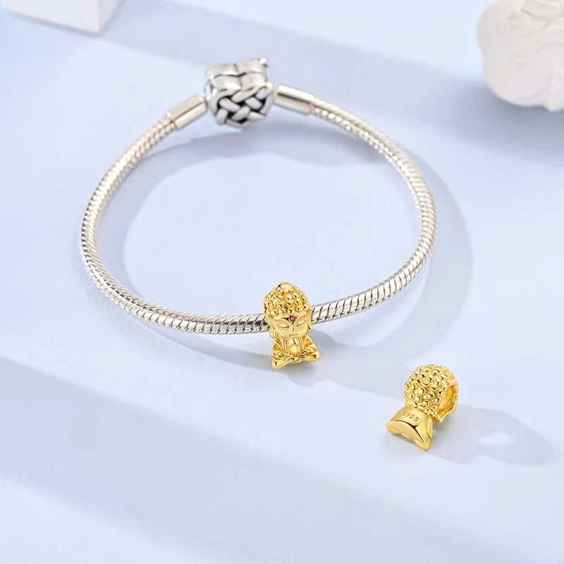 925 Sterling Silver Charms Bead CZ Zircon Golden Tathagata Buddha Dangle Fit Original Bracelet DIY Women Jewelry Gift