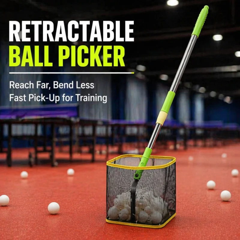 Portable Pickleball Table Tennis Ball Picker Extendable Retriever Scoop with Roller Telescopic Multi-Angle Spring Up Net Basket