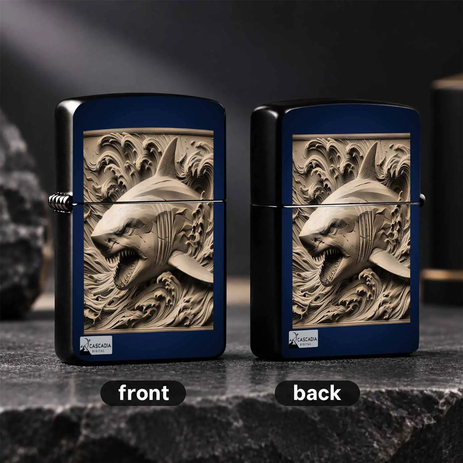 Vintage Relief Engraved Great White Shark Lighter, Exquisite Wave Pattern Details, Perfect For Daily Use, Outdoor Camping, Gatherings, Unique Personalized Carry Item, Ideal For And Thoughtful Creative Gifting For Different Occasions A Humor