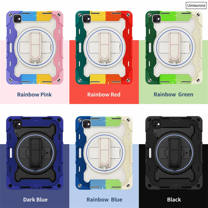 

For IPad 10 11th 12th Gen A19 Mini A17 Pro 11 12.9 Air 10.9 13 inch M2 M3 M4 M5 Shockproof Tablet Case Stand Strap Rugged Funda