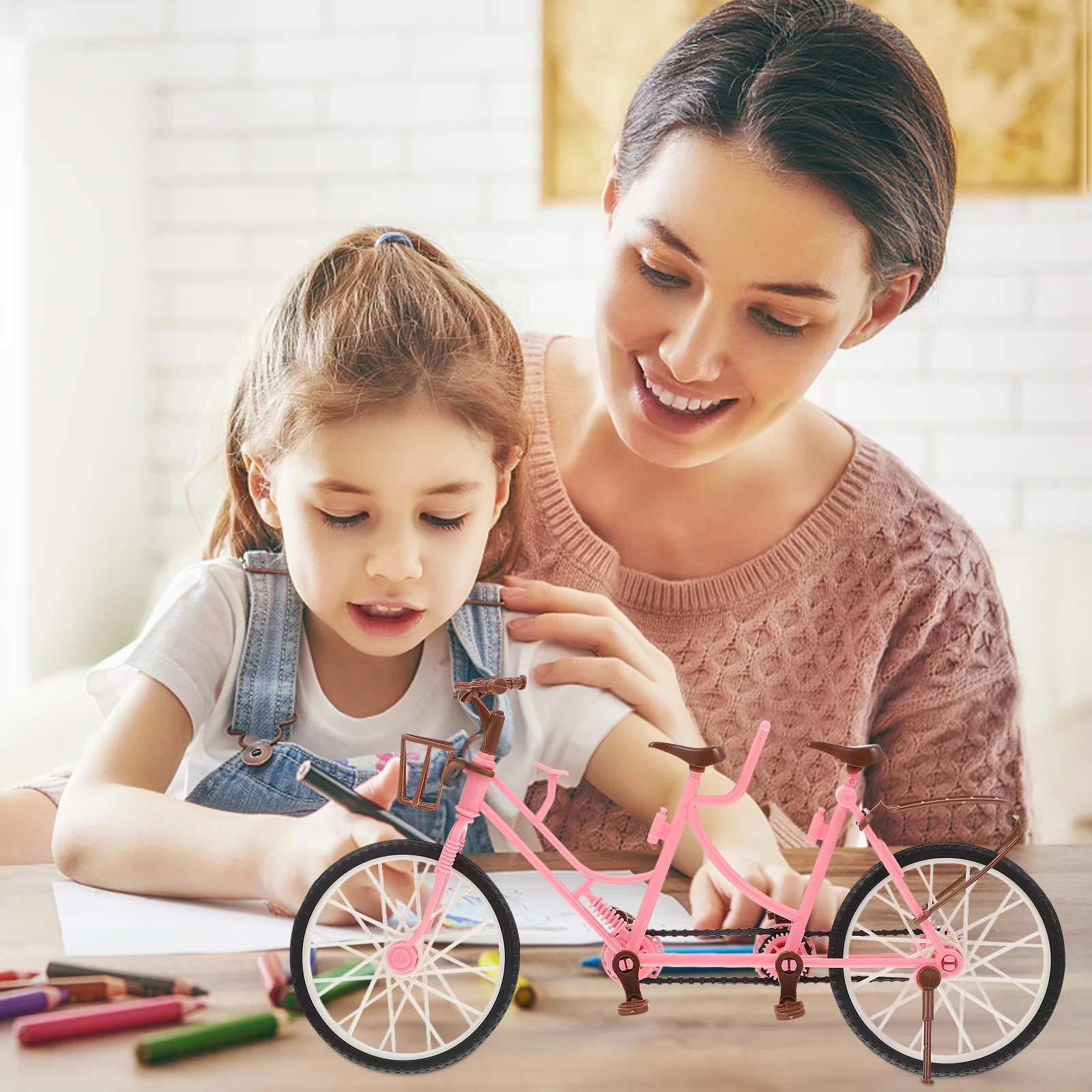 

2Pcs Two-Seater Bikes Mini Bike Playthings Durable Kids Educational Cycle Miniature Desktop Decorations for Hands-on Skills