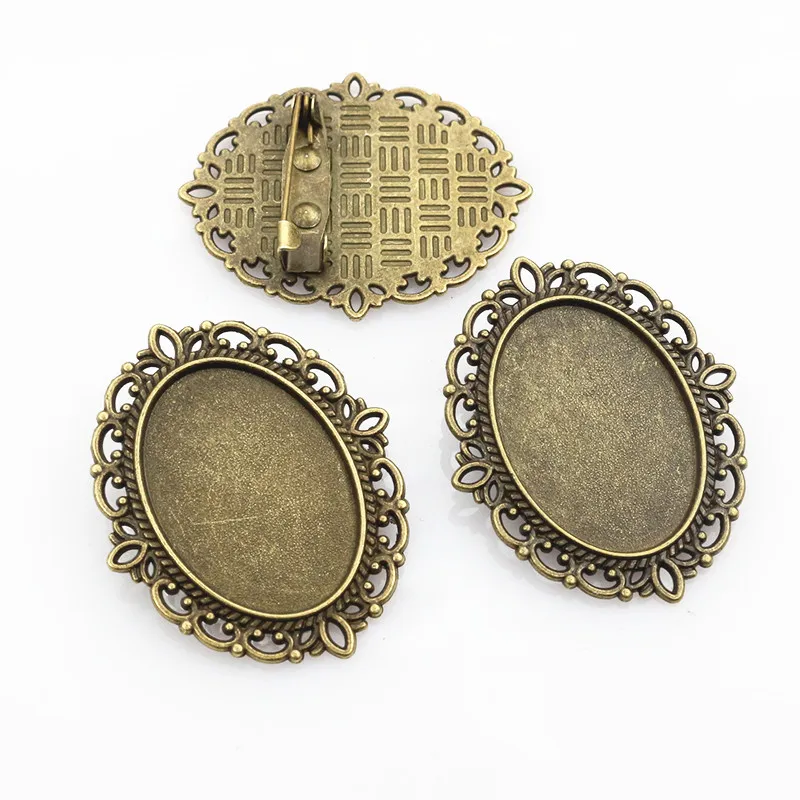 5pcs Antique Silver Plated Brooch Pin Classic Style Cameo Setting Tray