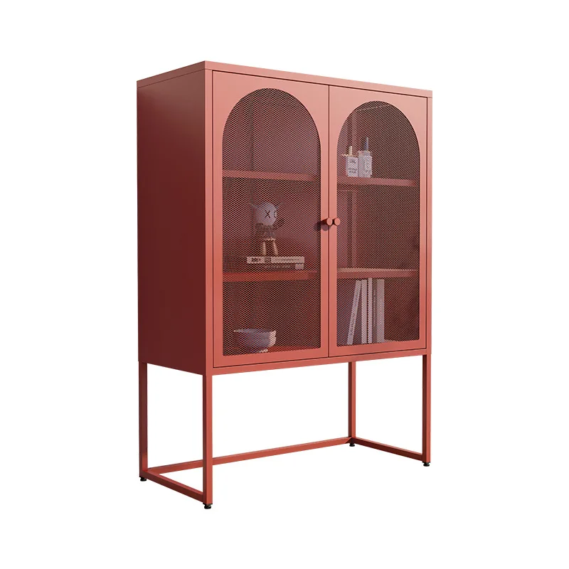 Tall Locker Multifunctional Side Cabinet Wrought Iron Kitchen Living Room Shelf Glass Floor to Wall Storage