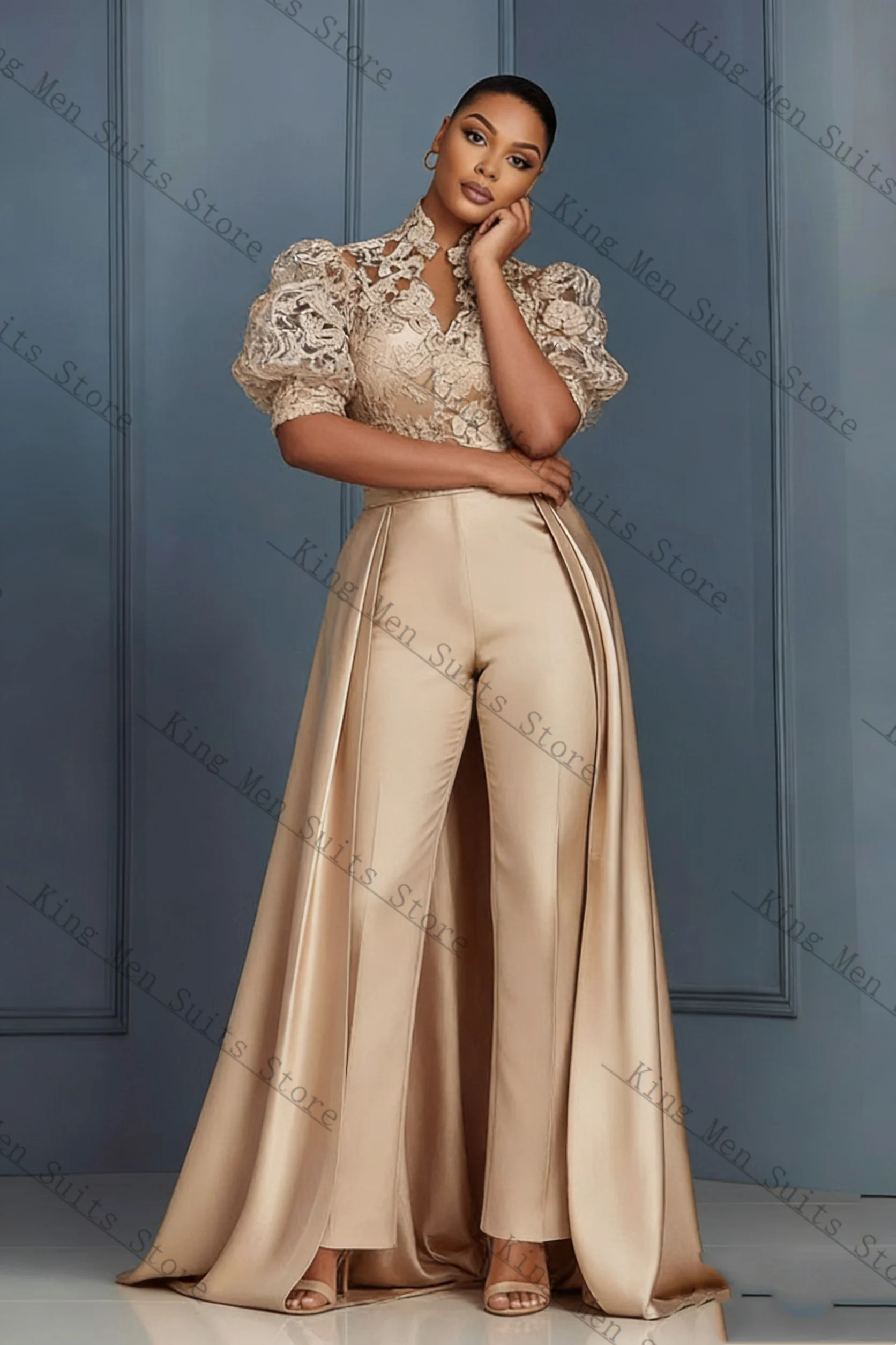 

Light Champagne Women Suit Set 2 Pcs Long Train Blazer Pants Trousers Customized Formal Office Wedding Tuxedos Coat Prom Jacket