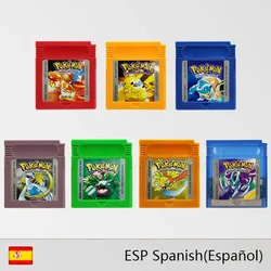 GBC-Pokemon Series Game Cartucho, Video Game Console Card, Vermelho, Amarelo, Azul, Verde, Cristal, Ouro, Prata, Língua Espanhola, 16 Bit