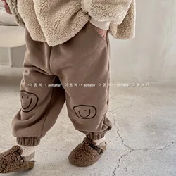 2024 Winter New Children Fleece Trousers Cute Cartoon Print Baby Warm Pants Thicken Girls Harem Pants Cotton Kids Casual Pants