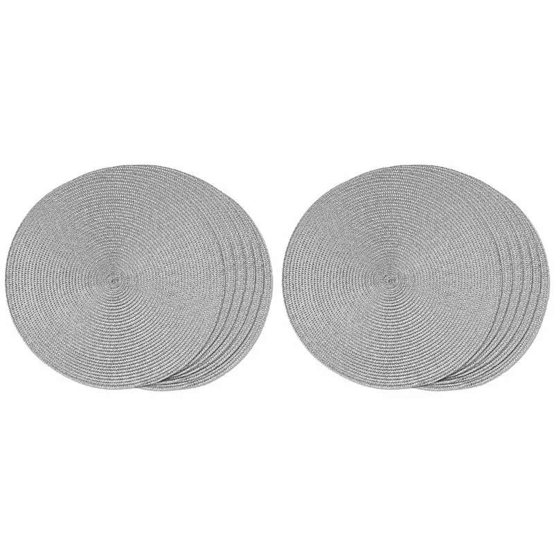 

Набор круглых плетеных салфеток L60A, 12 штук, для обеденных столов, тканые, моющиеся, нескользящие, 15 дюймов (светло-серый)