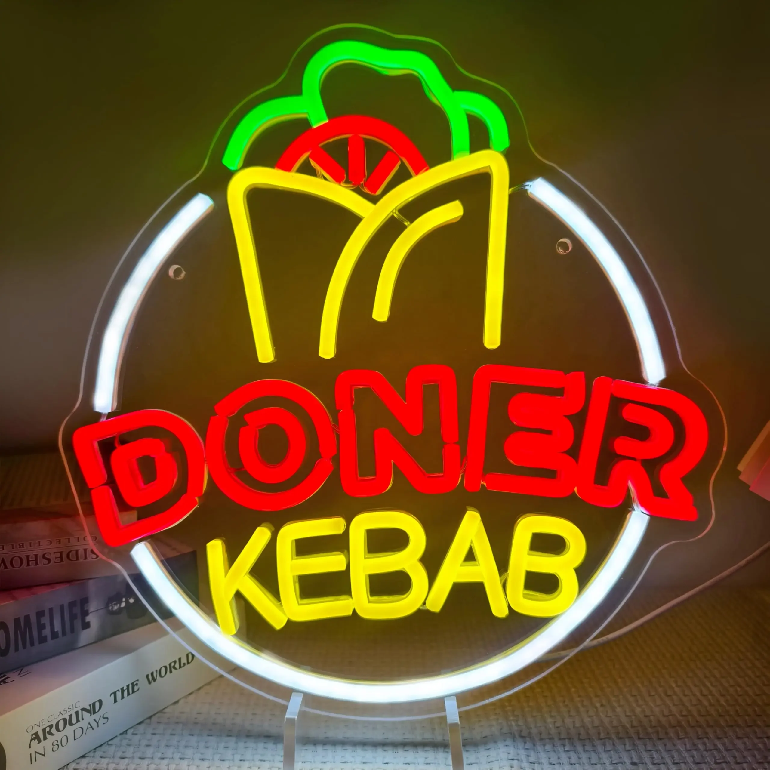 Letrero de neón Doner Kebab para decoración de pared, luz de neón de comida para decoración de pared de restaurante, letrero de comida rápida, letrero colgante de pared Kebab