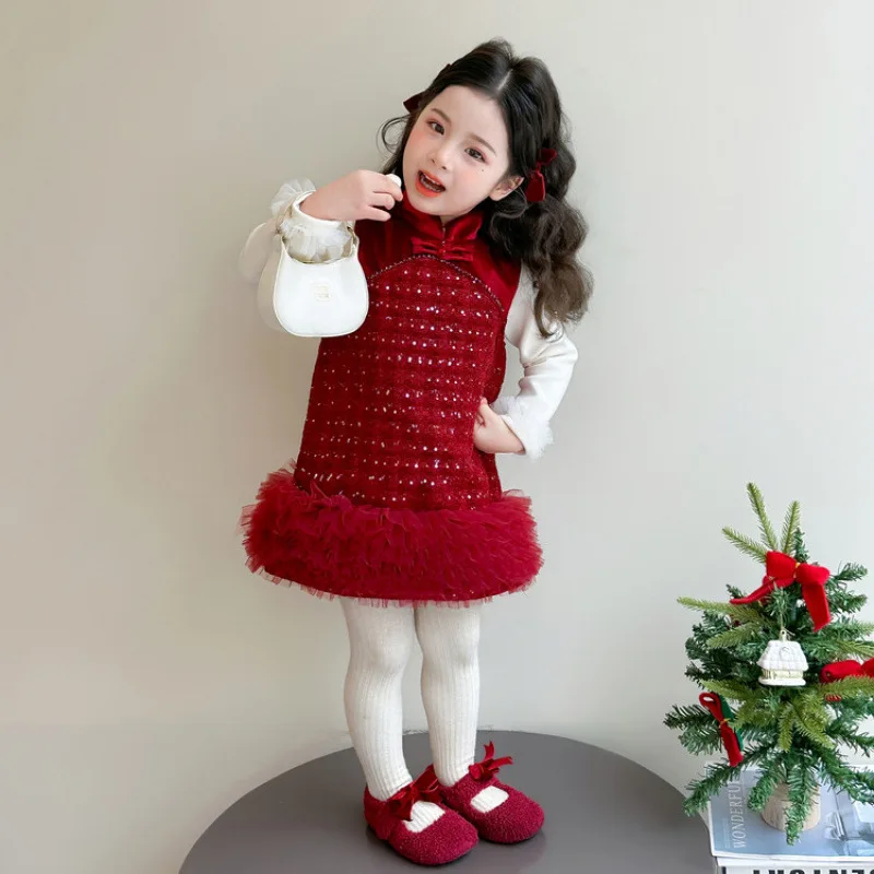 

Girls' Fleece-Lined Dress for Autumn and Winter2025New Children's Winter Dress Baby Thickened First Birthday Dress Versatile