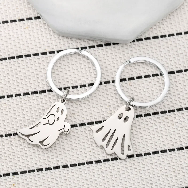 Cute Cartoon Ghost Stainless Steel Keychain Halloween Keychain Couple Backpack Pendant Decoration Couple Friend Gift Keyring