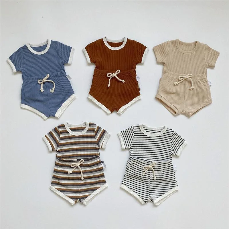 Summer 1-5Y Boys Tracksuits Bellbell Infant Babys Boys Striped Short Sleeve Suits Thin Breathable Little Boys Shorts 2PCS Set
