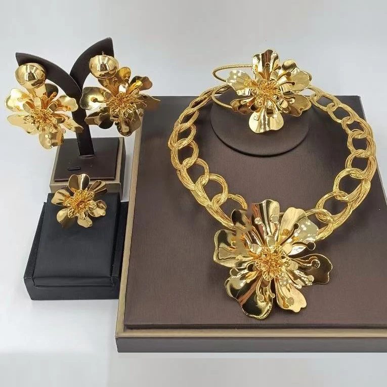 

Fashion Brazilian wedding jewelry set Dubai gold-plated bridal exaggerated large flower jewelry set