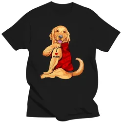 New Summer Men Short Sleeve I Love Mom Funny Golden Retriever T-Shirt Fashion White Casual Tops Hip Hop Dog Design Cool Boy Tees