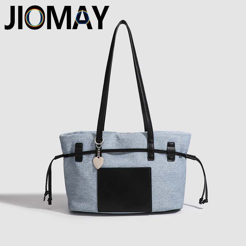 JIOMAY Fashion Denim Tote Bag Designer Luxury Bag Large Capcity Beach Bag Exquisite Love Pendant Shoulder Bags Messenger Bag