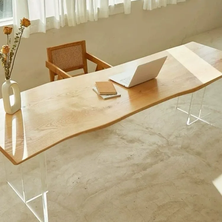 Solid wood large board table acrylic suspended dining table home creative designer leisure workbench desk