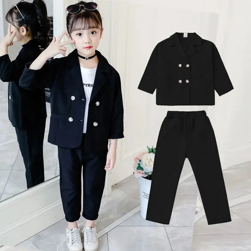 New Autumn Spring Baby Girls Clothes Set Solid Color Top Jacket + Pants Outfits Suit Teenager 2 3 4 5 6 7 8 9 10 11 12 Years Old