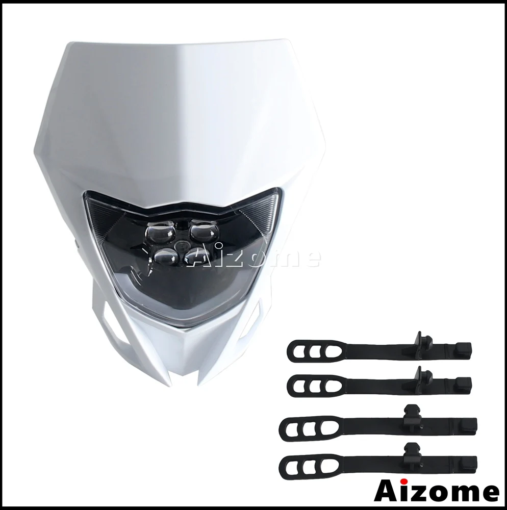 Motorcycle LED Headlight High Low Beam DRL Universal For Enduro EXC 125 Supermoto SMR FS 450 Dirt Bike Yamaha Transparent Mount