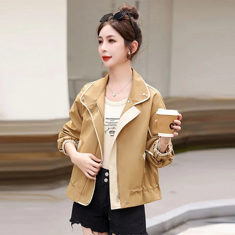 Korean Loose Women's Short Coat 2024 New Spring Autumn Casual Colour matching Casual Windbreaker Ladies Outerwear Tops