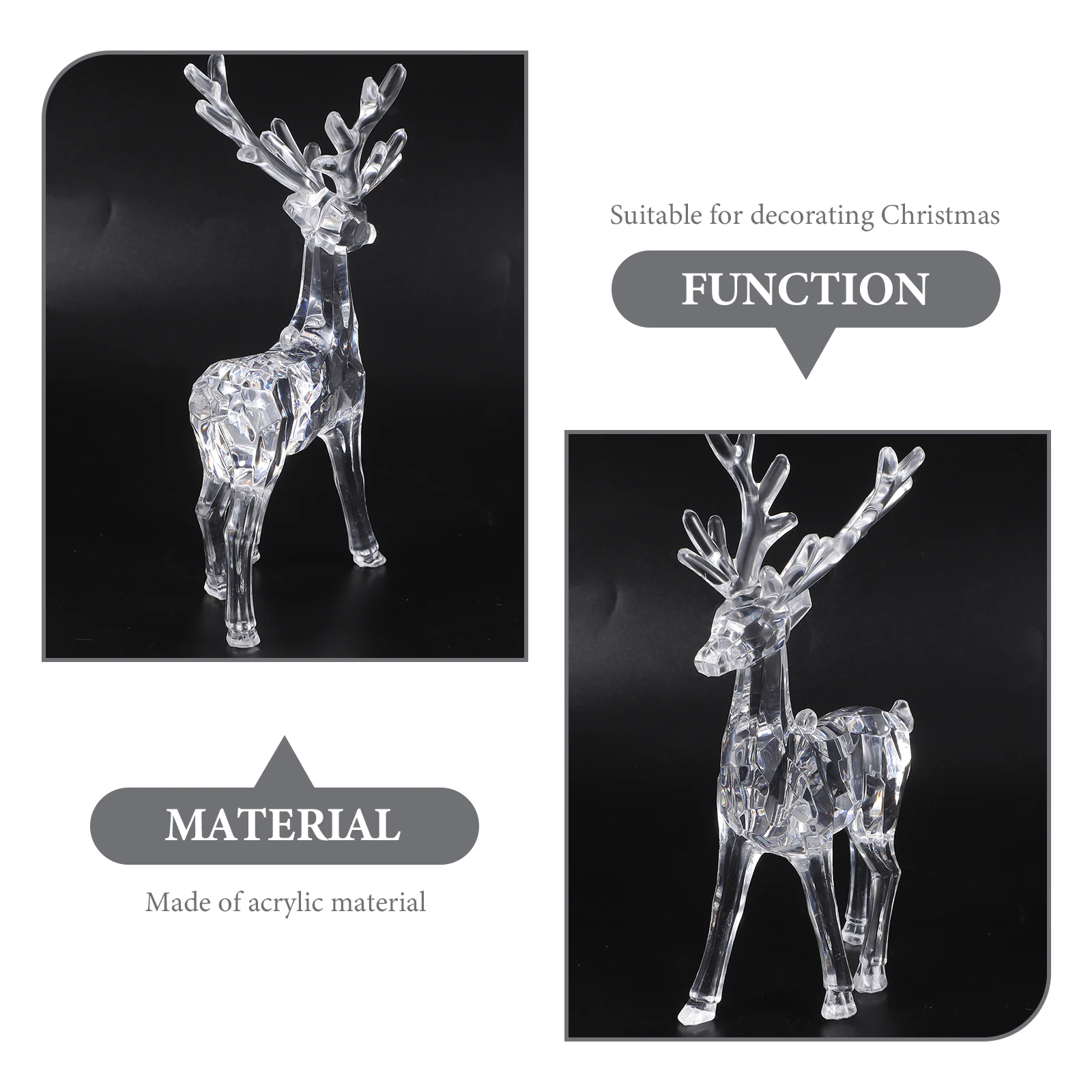 

2pcs Acrylic Elk Figurines Transparent Reindeer Decorations Christmas Statue Decor Desktop Ornaments Photography Props