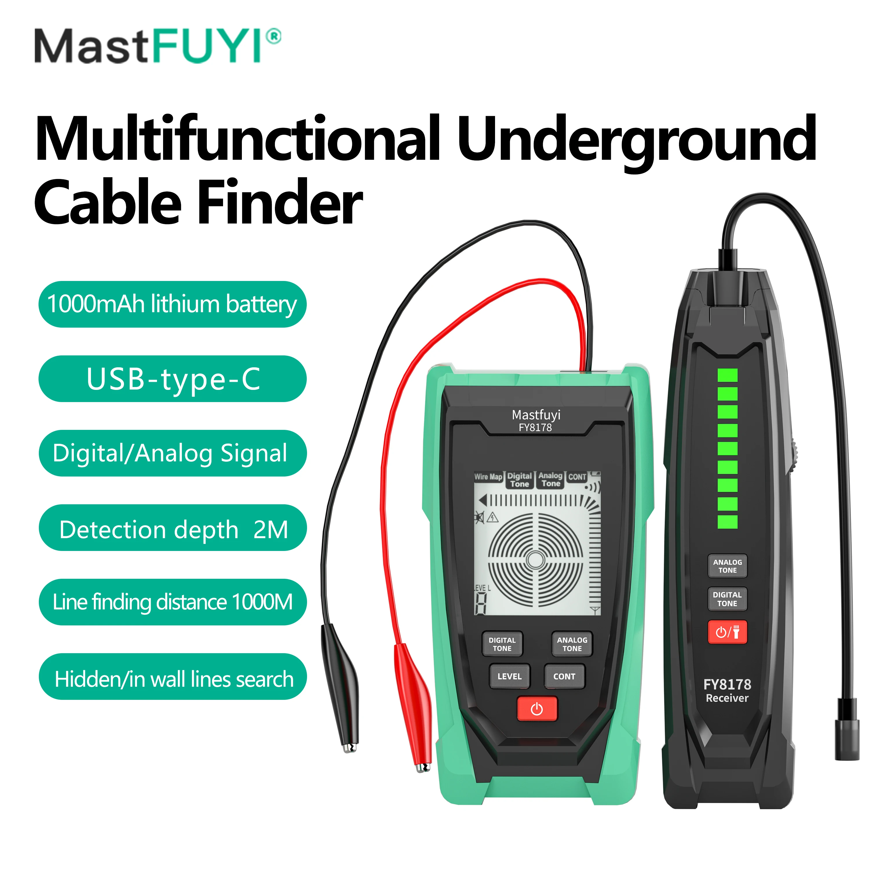 MASTFUYI FY8178 Multifunctional Underground Cable Finder Wall Hidden Line Detector Digital Analog Signal Anti interference