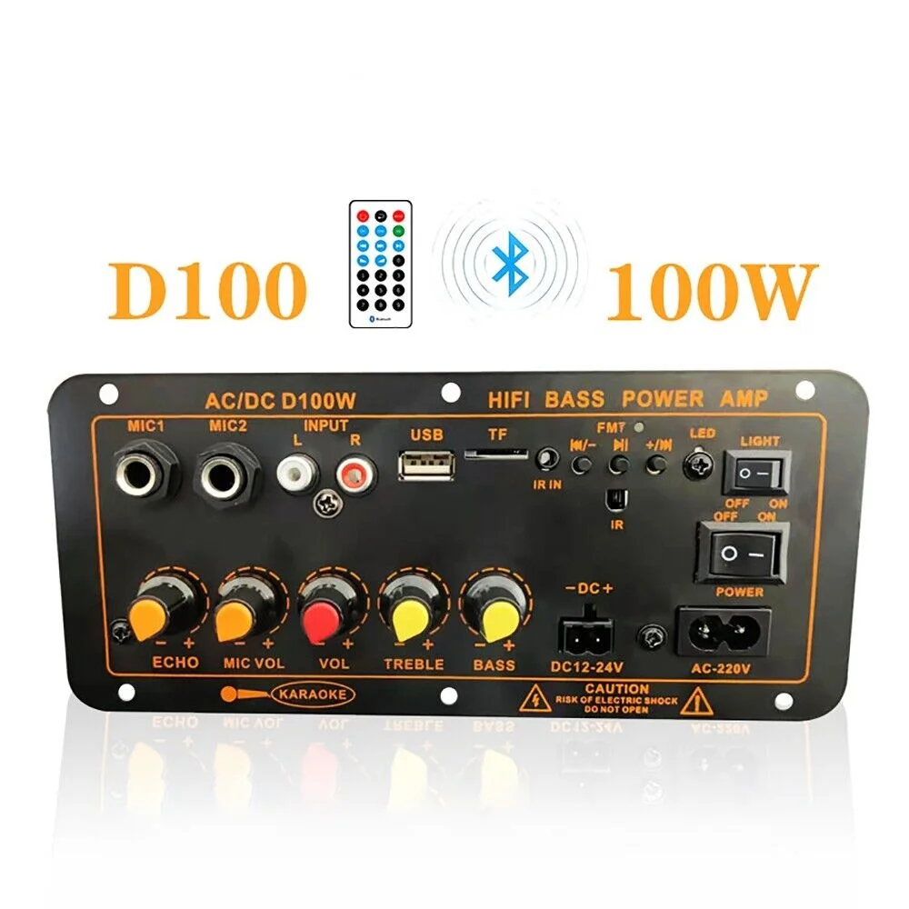 D100W/300W Car Bluetooth 5.0 MP3 Amplifier Board for Home audio karaoke and Outdoor Bass Amplifier