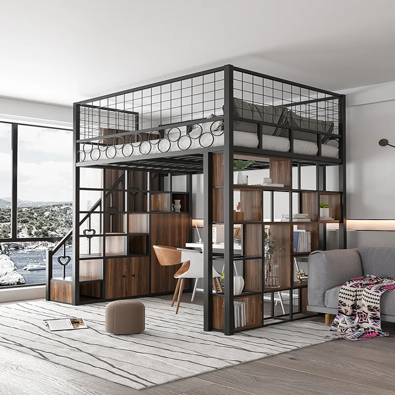 

Кованая кровать-чердак на высокой опоре с лестницей и шкафом, подвесная, для двухуровневых помещений, с возможностью установки над кроватью или под столом.