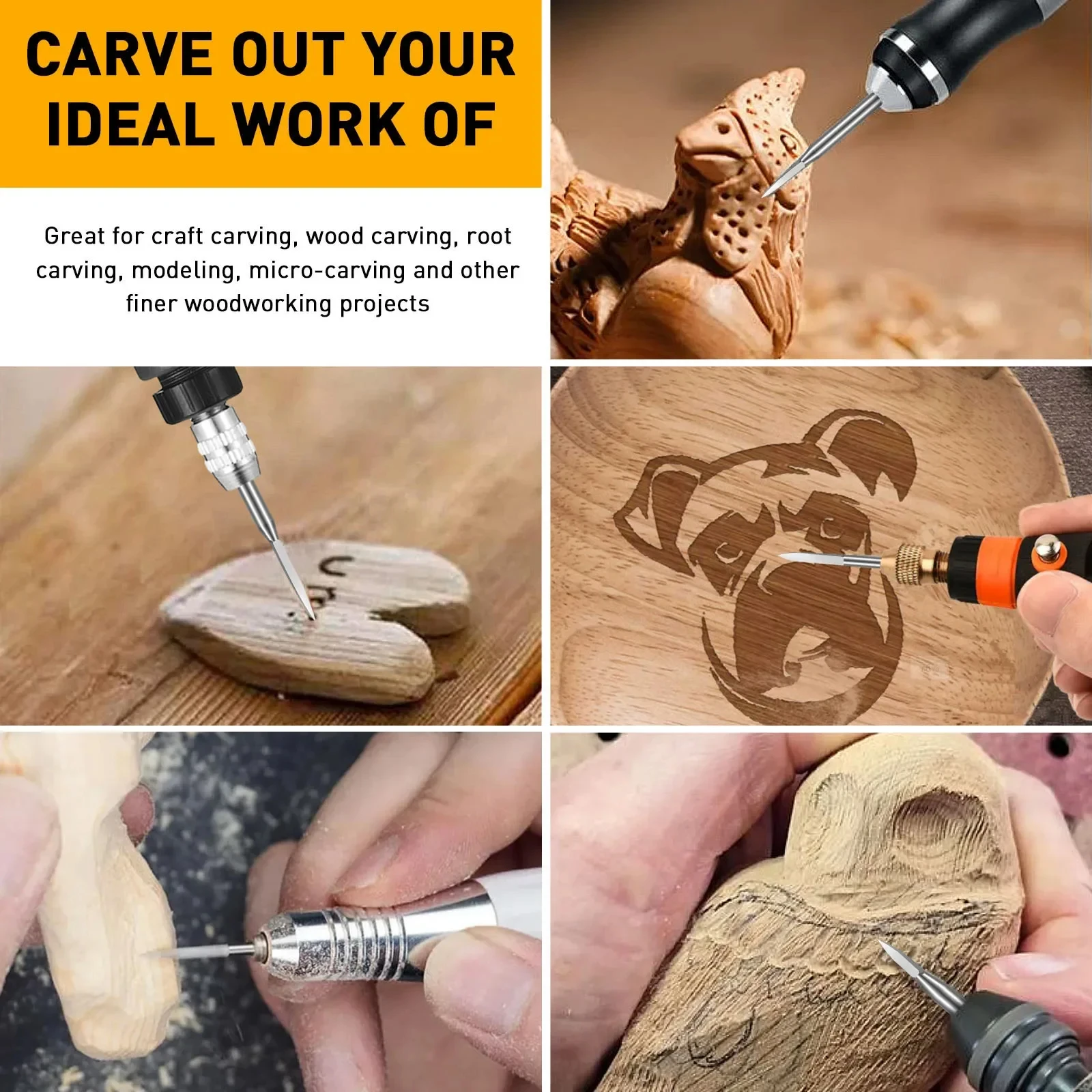 11-Piece HSS Wood Carving Bit Set for Rotary Tools, Precision Engraving Wood Carving, Root Carving, and Nuclear Carving