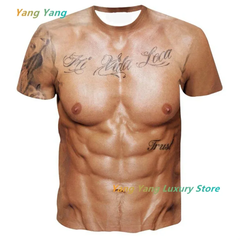 New 3D Men\'s T-shirt Fashion Slim Tops Muscle Tees Men Abdominal Muscles Funny T Shirts Summer Loose Oversized Short Sleeve