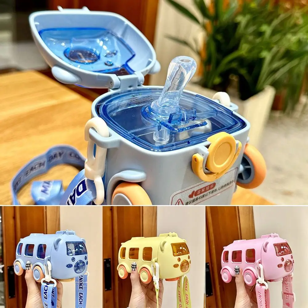 Cartoon Bus Straw Cup Cute Large Capacity Outdoors Car Water Cup Children Drinkware Bounce Straw Kettle