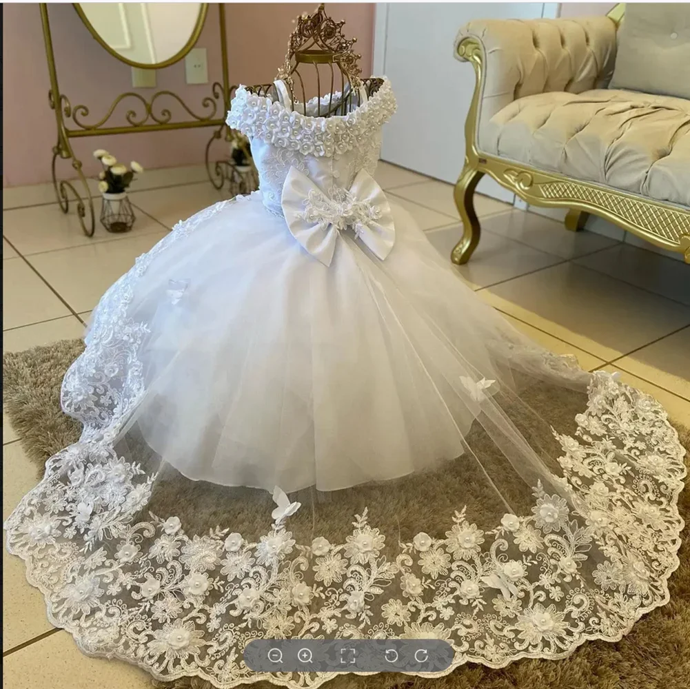 Flower Girls Dresses for Wedding Little Girl Toddlers Vintage Lace Long Sleeve Child Princess First Communion Pageant Ball Gown