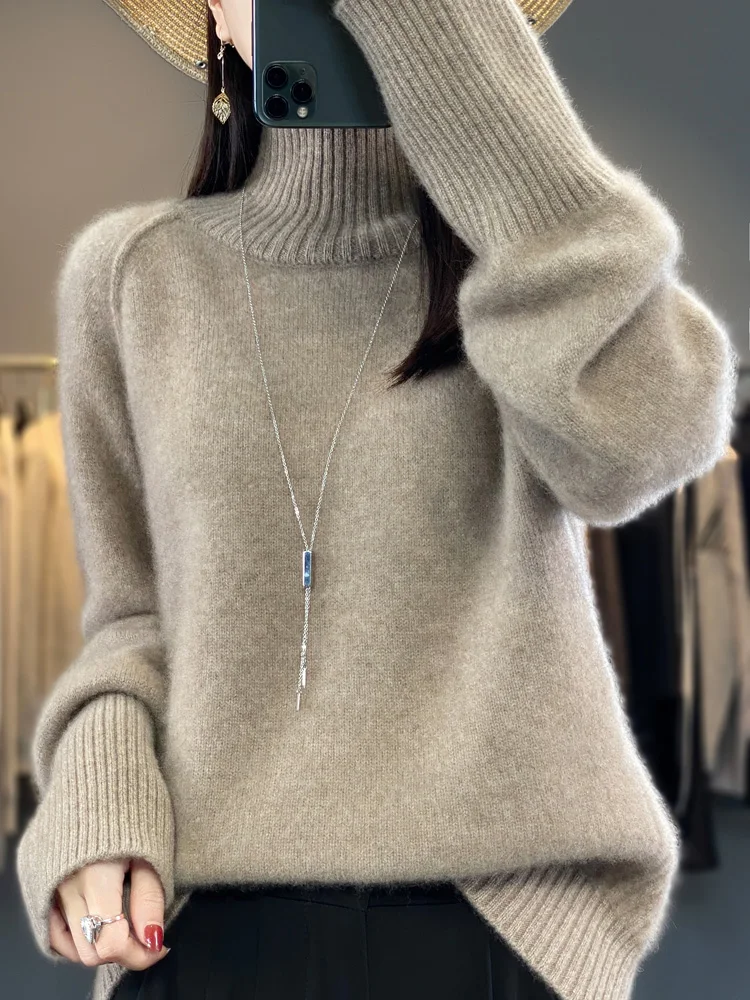 Women Turtleneck Sweater Autumn Winter Basic Pullover 100% Merino Wool Long Sleeves Cashmere Knitted Jumper Female Clothing Tops