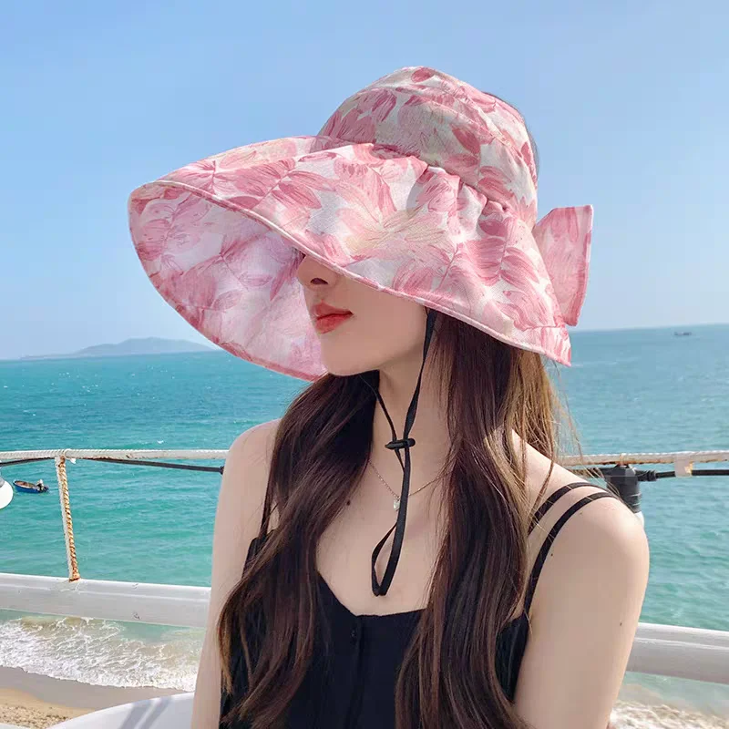 

2025 Lightweight Breathable Flower Cloth Large Sunscreen Hat Temperament Elegant Sun Hat Outdoor UV Shading Hat Women Soft