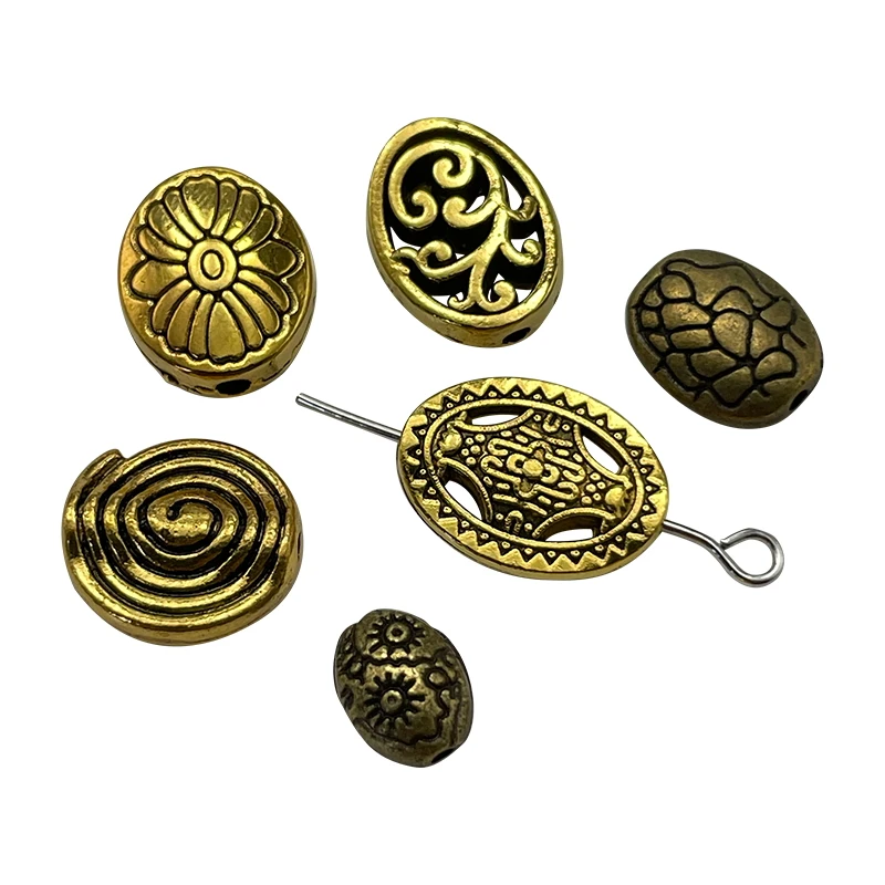 3-color Oval Spacer Bead Carving Various Flowers Shape Bracelet Gasket DIY Jewelry Making Necklace Earring Connector Accessories
