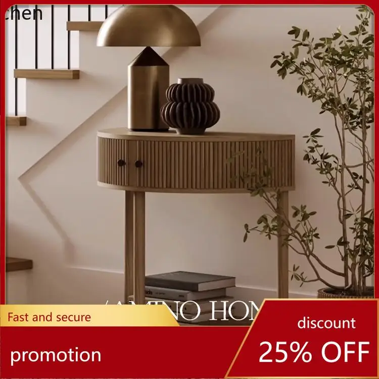 

HXL mid-ancient style solid wood entrance table French retro style semi-round table living room entrance table