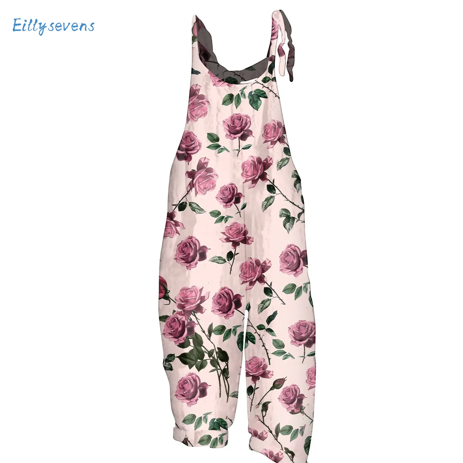 Women'S Suspender Jumpsuits Trend Retro Flower Striped Printed Rompers Summer Casual Basic Loose Shoulder Strap Jumpsuits