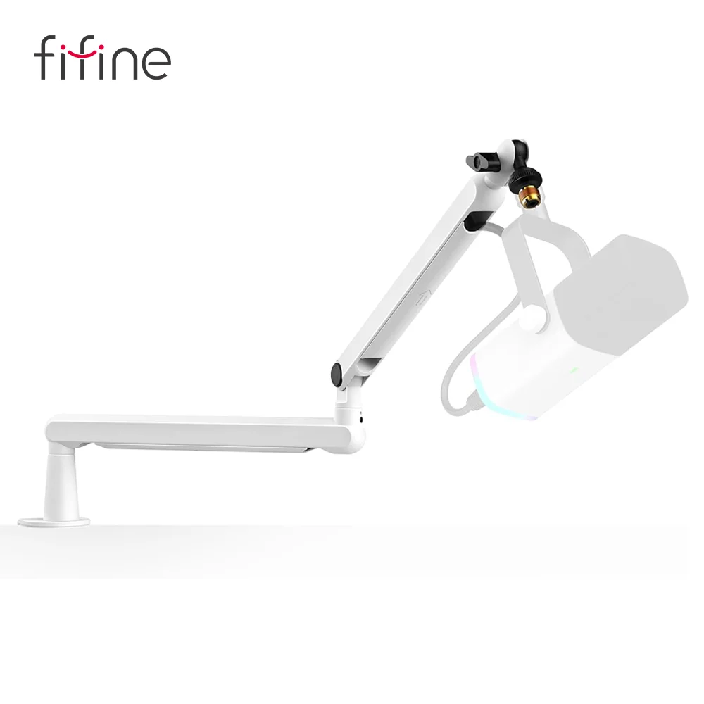 

FIFINE Low-profile Boom Arm Microphone Stand with Desk Mount/Cable Managment, Adjustable Mic Boom for AM8 K688-White BM88W