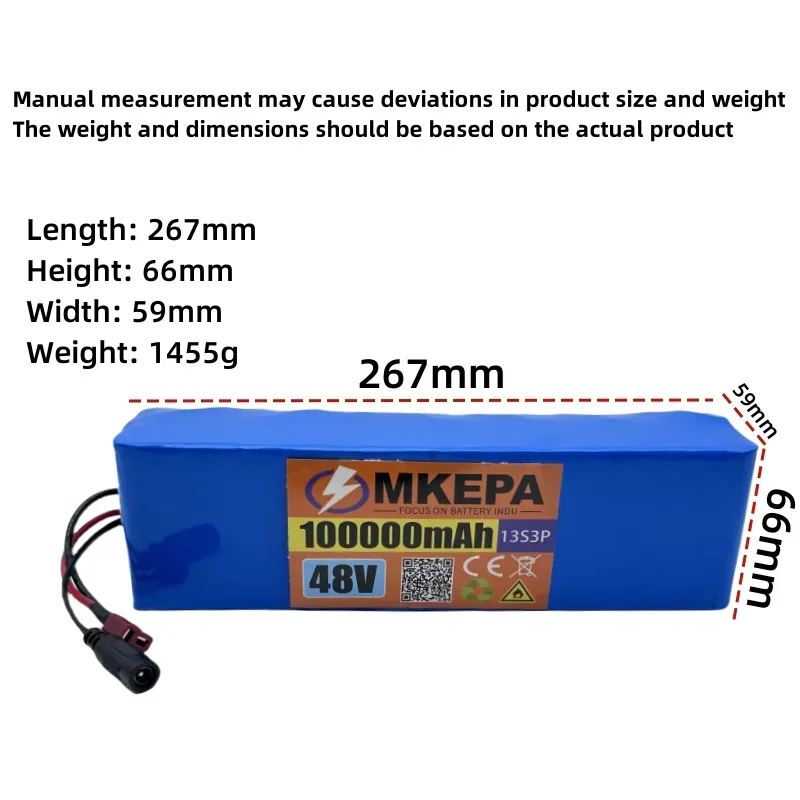 13S3P 48V 100000mAh 100Ah lithium-ion battery pack with 1000W BMS, suitable for 54.6V