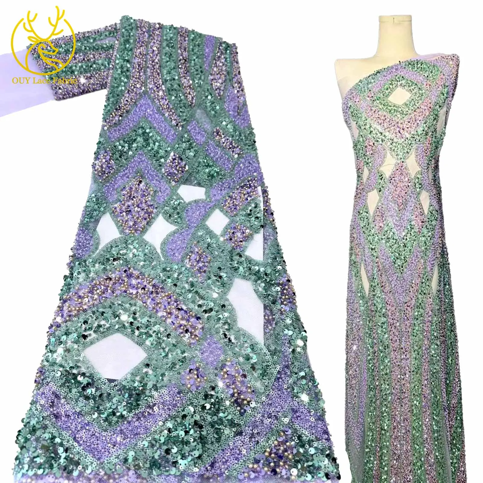 

2025 New Style African Handmade Beaded Sequin Luxurious Best-selling Lace Fabric Suitable for Ladies' Parties or Evening Gowns