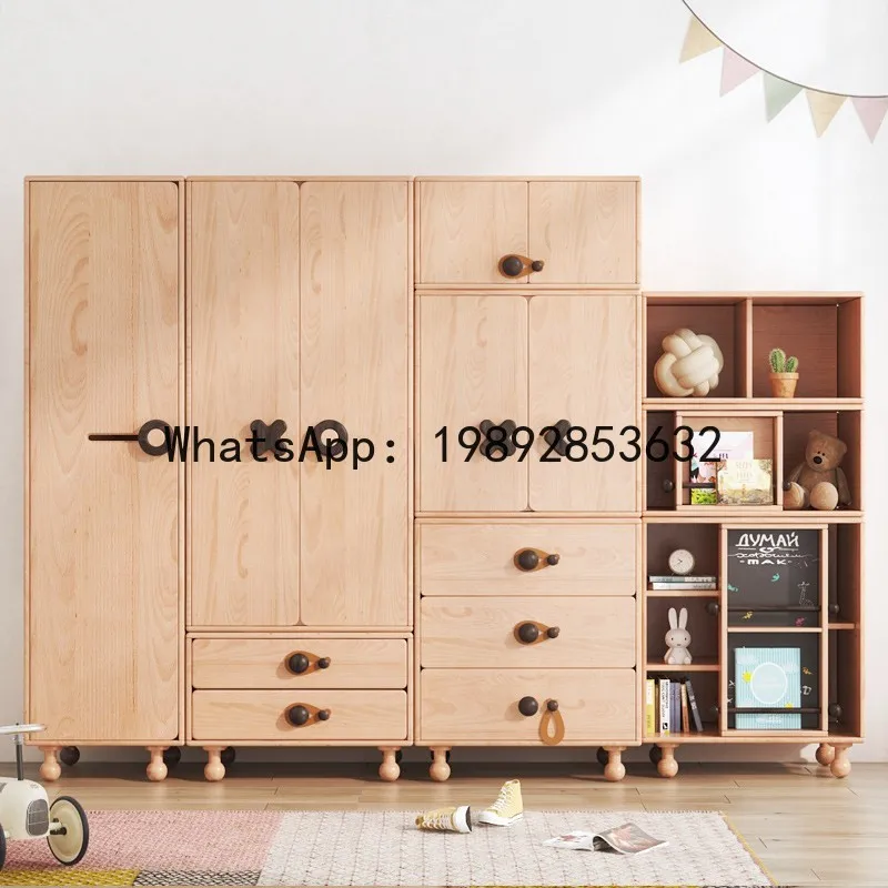 YFY Solid Wood Children's Wardrobe Storage Cabinet Girl's Bedroom Storage Cabinet Boy's Beech Wood Baby Small Wardrobe