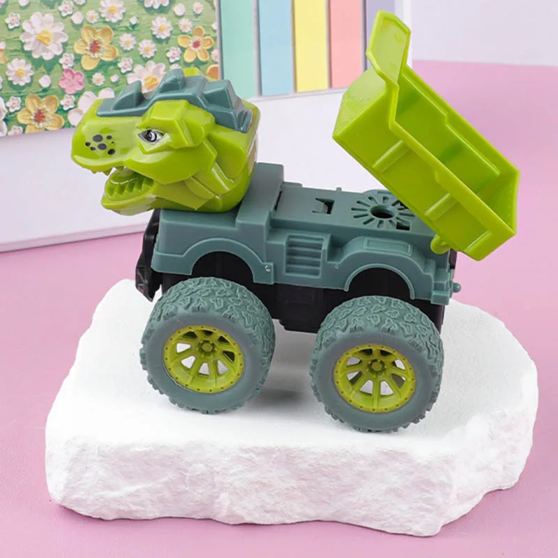 การ์ตูนไดโนเสาร์วิศวกรรมดึงกลับรถของเล่นจําลองรถบรรทุก Mixer Excavator เด็ก Inertia Stunt ไดโนเสาร์รถเด็กของขวัญ