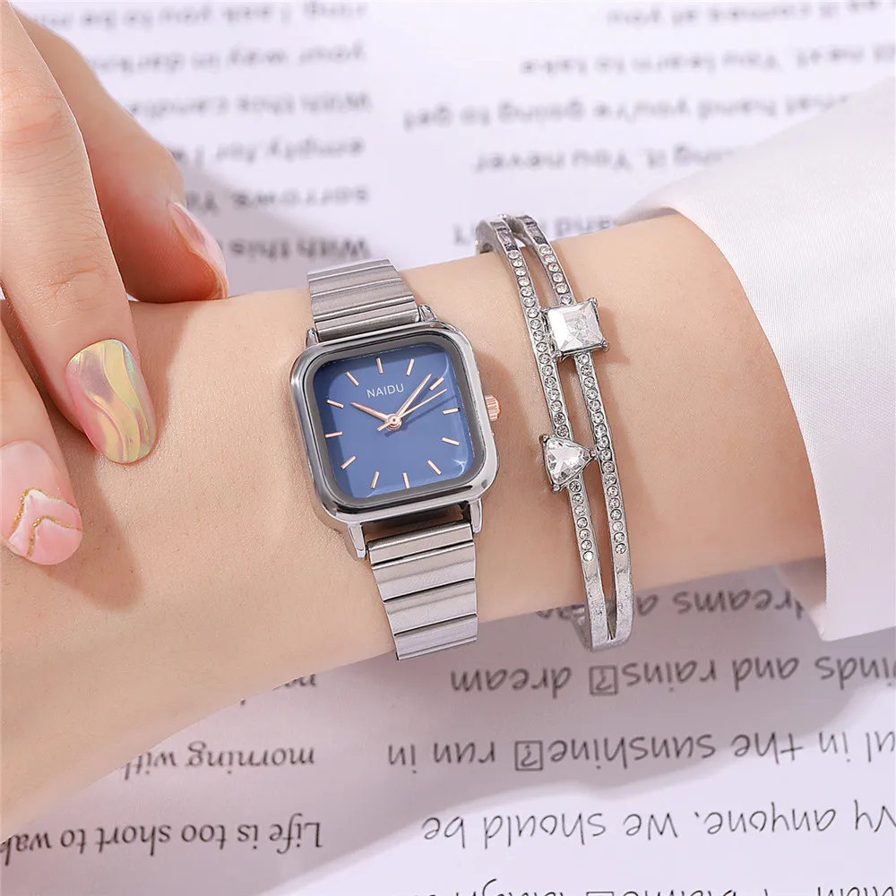 2 قطعة/المجموعة أزياء عالية الجودة بسيطة مربع الطلب المرأة الصلب الفرقة كوارتز اللباس ووتش #1
