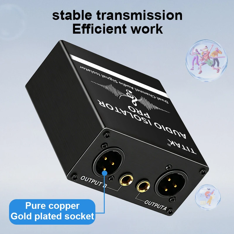 Portable 2CH Audio Ground Loop Isolator Hum Noise Canceller XLR 6.35mm for Live Broadcast Studio DJ Band Sound System