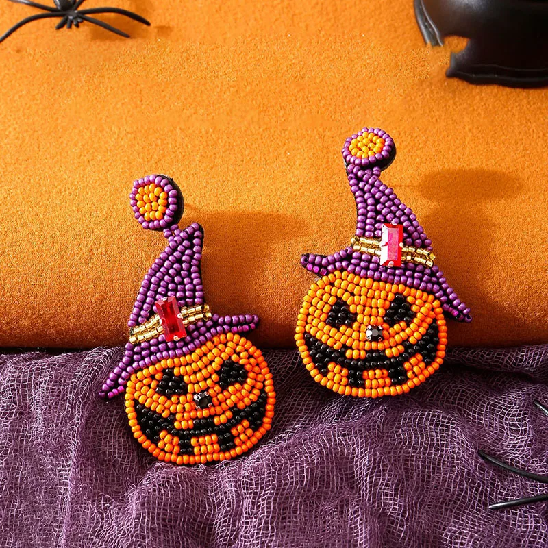 

Halloween Art Series Earrings With Horror Handmade Beads Drop Pumpkin Bat Spider Web Ghost Earring for Women Girls Party Jewelry