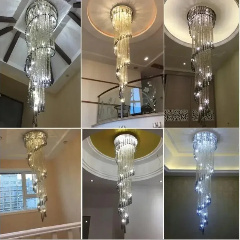 Smoke gray Modern Chandelier Lighting Staircase Crystal Lamp Spiral Design Home Decoration Lighting Fixtures