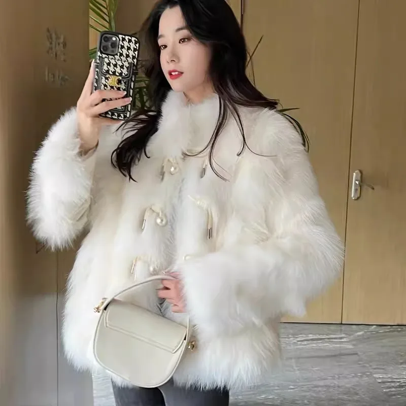 

2024 Autumn Winter New Imitation Fox Fur Coat Women Fashion Temperament Short Mink Velvet Jacket Female Loose Fur Outwear W512